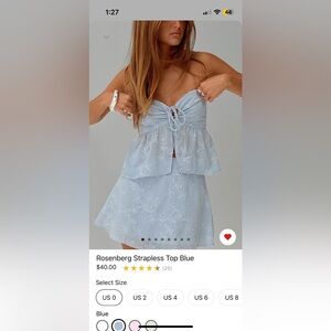 All my friends mini skirt, Rosenberg strapless top, princess Polly